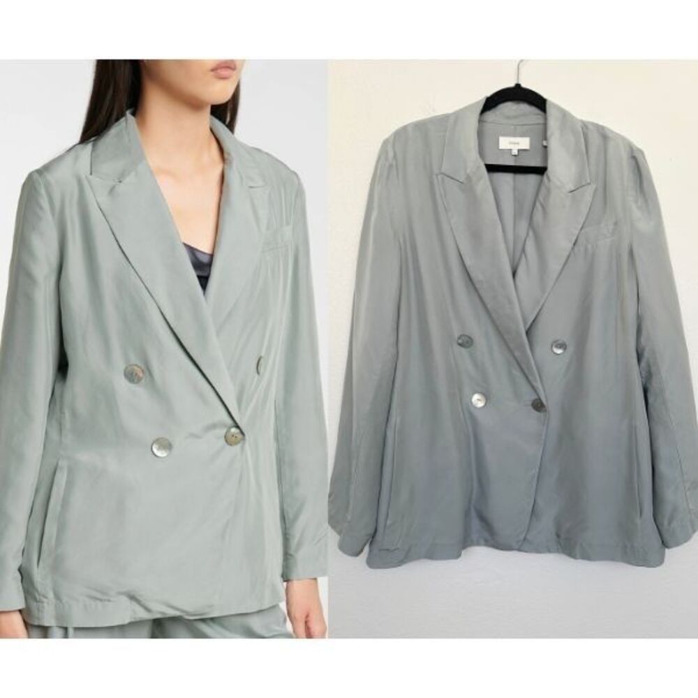 Vince Drapey Silk Blazer in the Sea Stone Double Breasted Beach Wedding Women 14